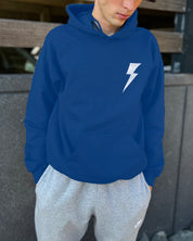 Royal blue hoodie with white lightning bolt for men