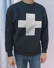 black pullover with a white cross for men