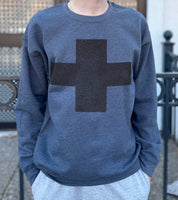 grey pullover with a black cross for men
