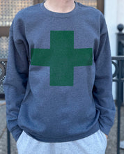 grey pullover with a green cross for men