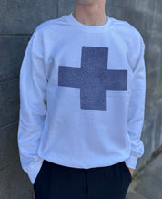 White pullover with a blue cross for men