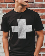 Men's black colored T-shirt with white cross