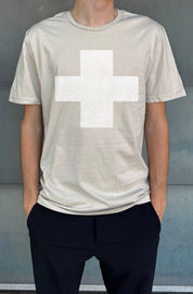 Men's sand colored T-shirt with white cross
