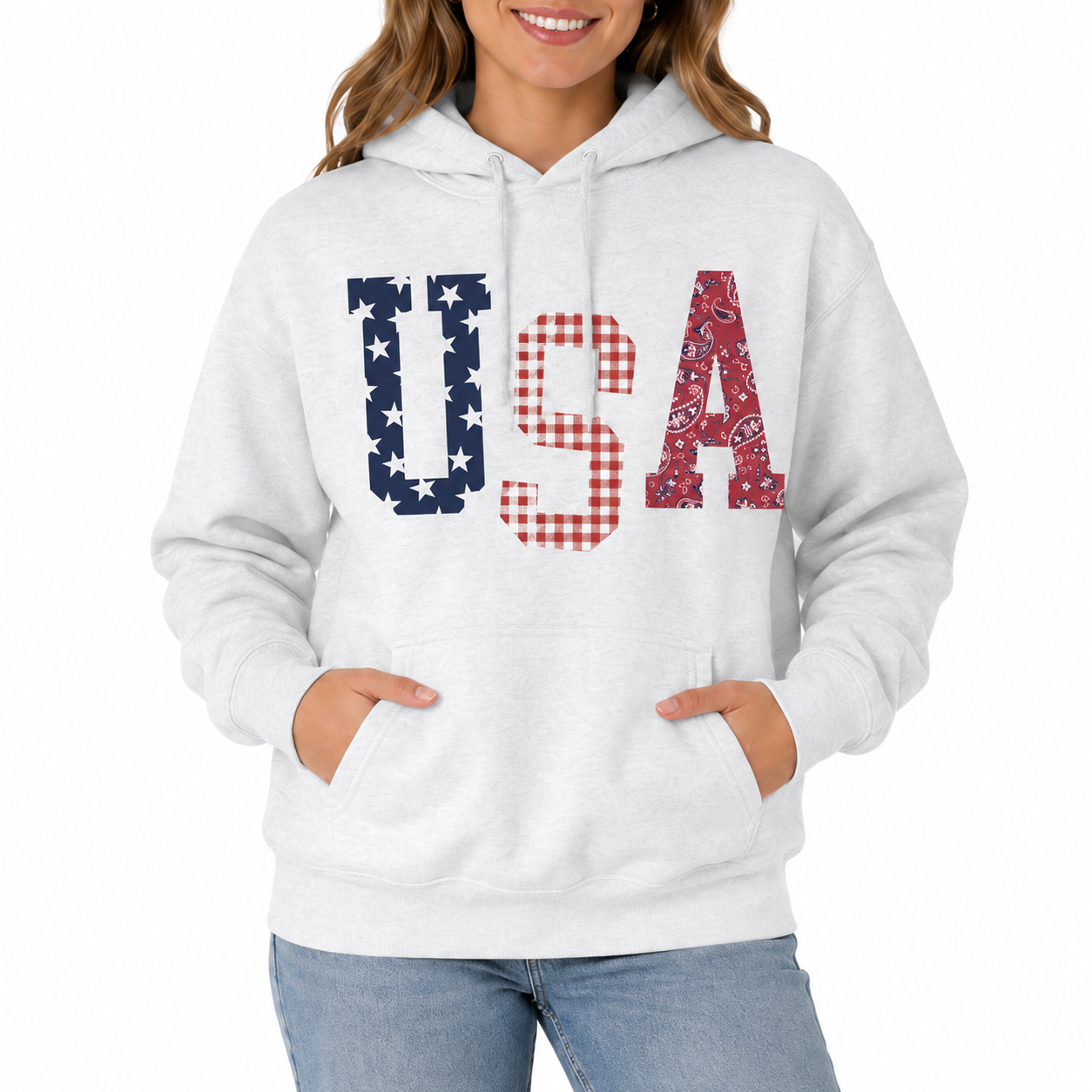 USA Patchwork Hooded Sweatshirt