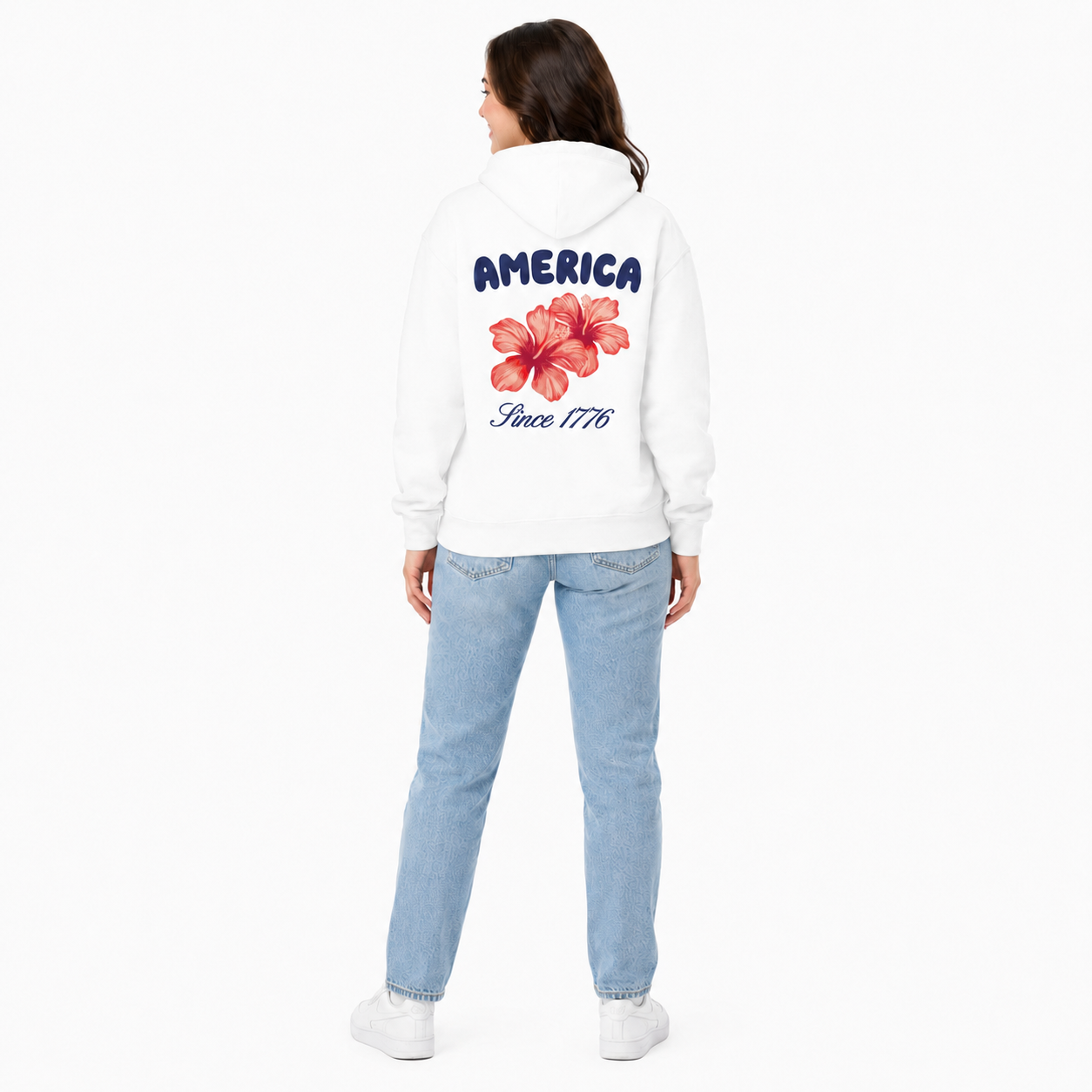 Americana Hibiscus Women's Hooded Sweatshirt