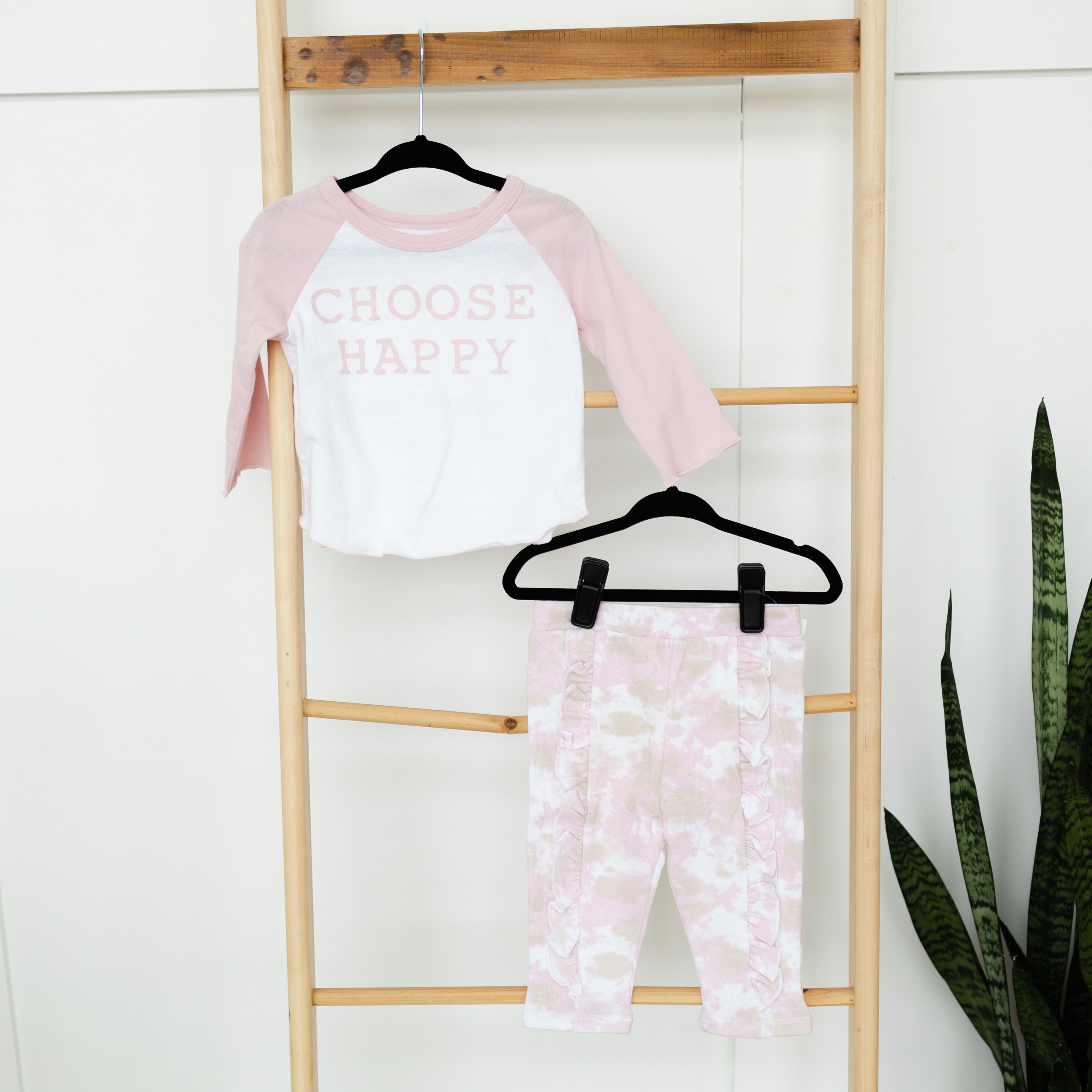 Long Sleeve Raglan Tshirt + French Terry Ruffle Pant - Choose Happy