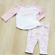 Long Sleeve Raglan Tshirt + French Terry Ruffle Pant - Choose Happy