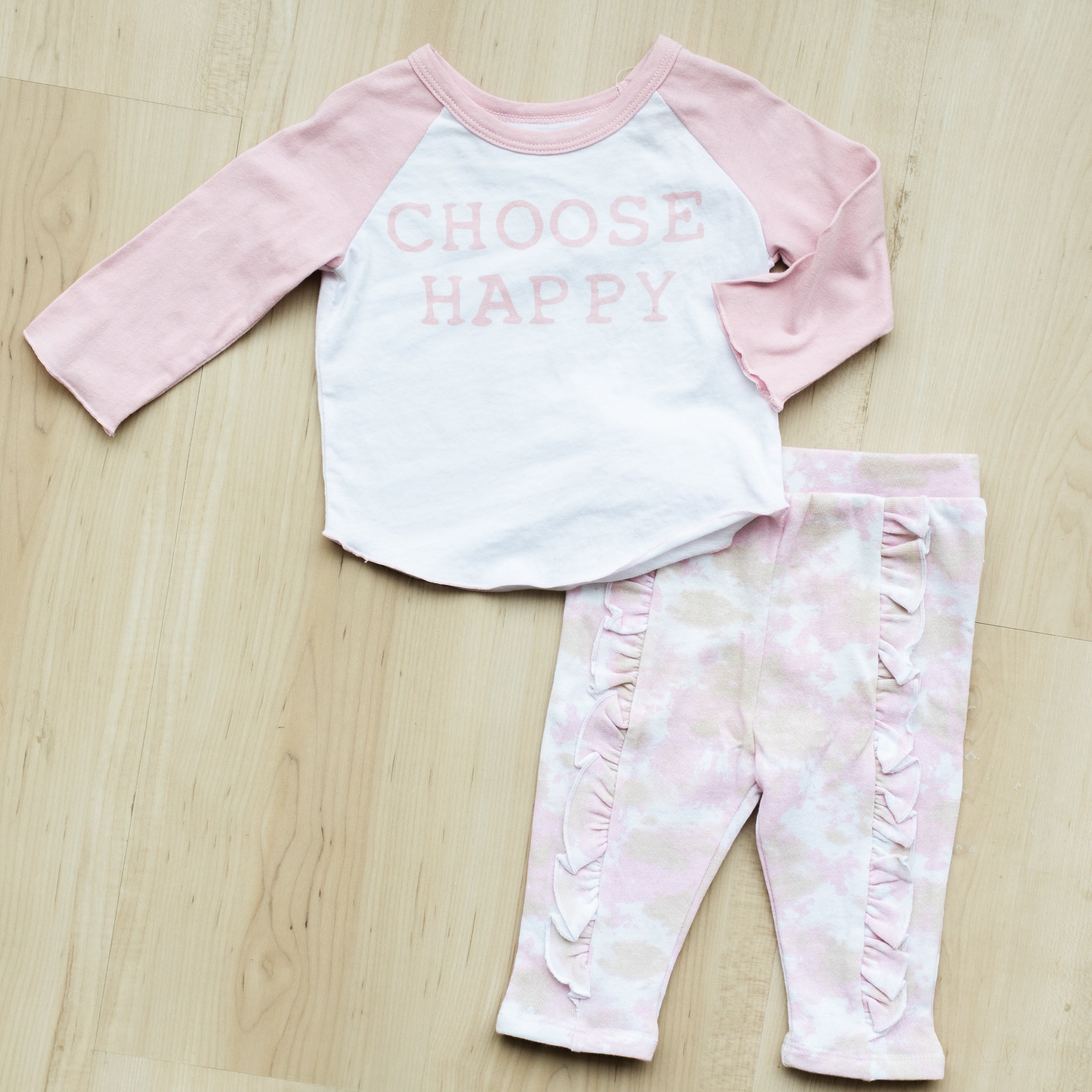 Long Sleeve Raglan Tshirt + French Terry Ruffle Pant - Choose Happy