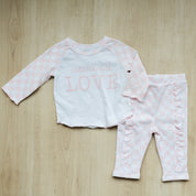Long Sleeve Raglan T-Shirt + French Terry Ruffle Pant - Checkered Spread Love