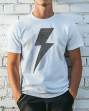 Boys white tee shirt with a gray lightning bolt symbol on front