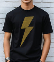 Boys black tee shirt with a yellow lightning bolt symbol on front