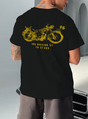 men's black motorcycle shirt with a gold motorcycle print