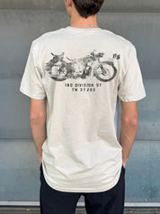 men's off white "Nashville motorcycle Club" shirt with black print
