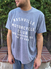 men's blue "Nashville motorcycle Club" shirt with white font
