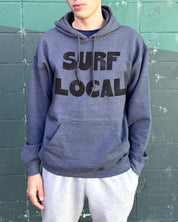 Heather hoodie with "Surf Local" text in black for men
