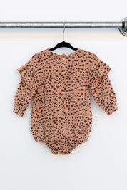 Long Sleeve Ruffle Sweatshirt Onesie - Animal Print