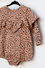Long Sleeve Ruffle Sweatshirt Onesie - Animal Print