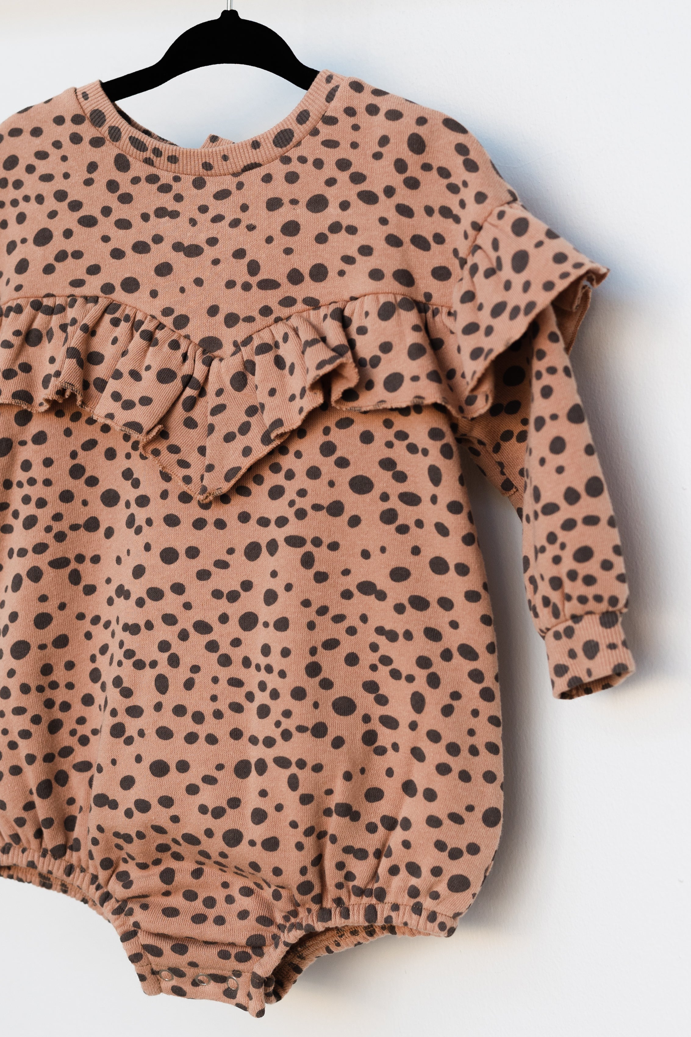 Long Sleeve Ruffle Sweatshirt Onesie - Animal Print