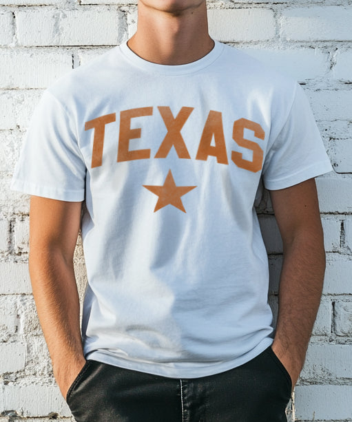 White men's t-shirt with "Whiskey" in orange font