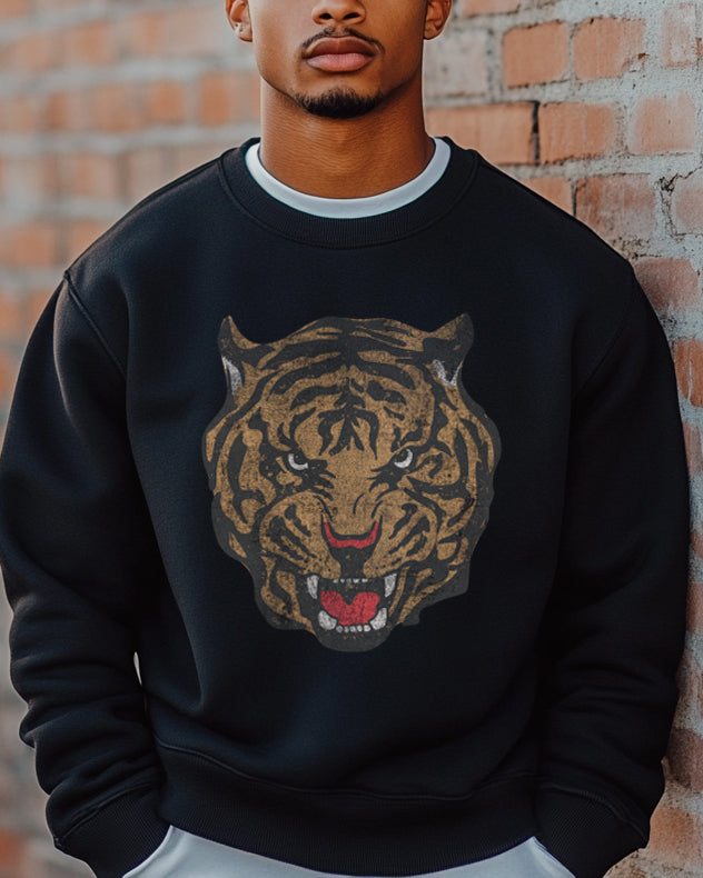 Black pullover with tiger head tattoo image