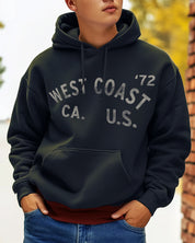 grey West Coast hoodie with faded white text for men