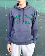 Grey sweatshirt pull over with green text