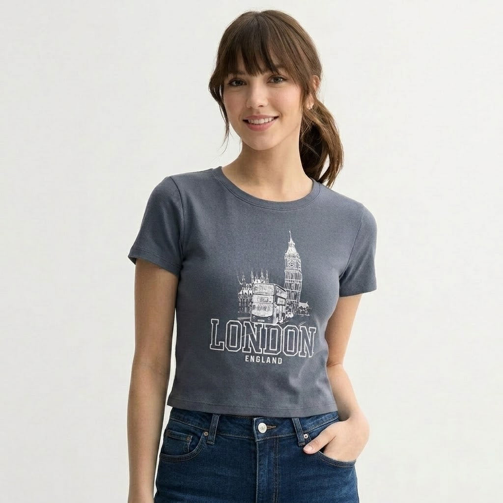 London England Embroidered Baby Tee