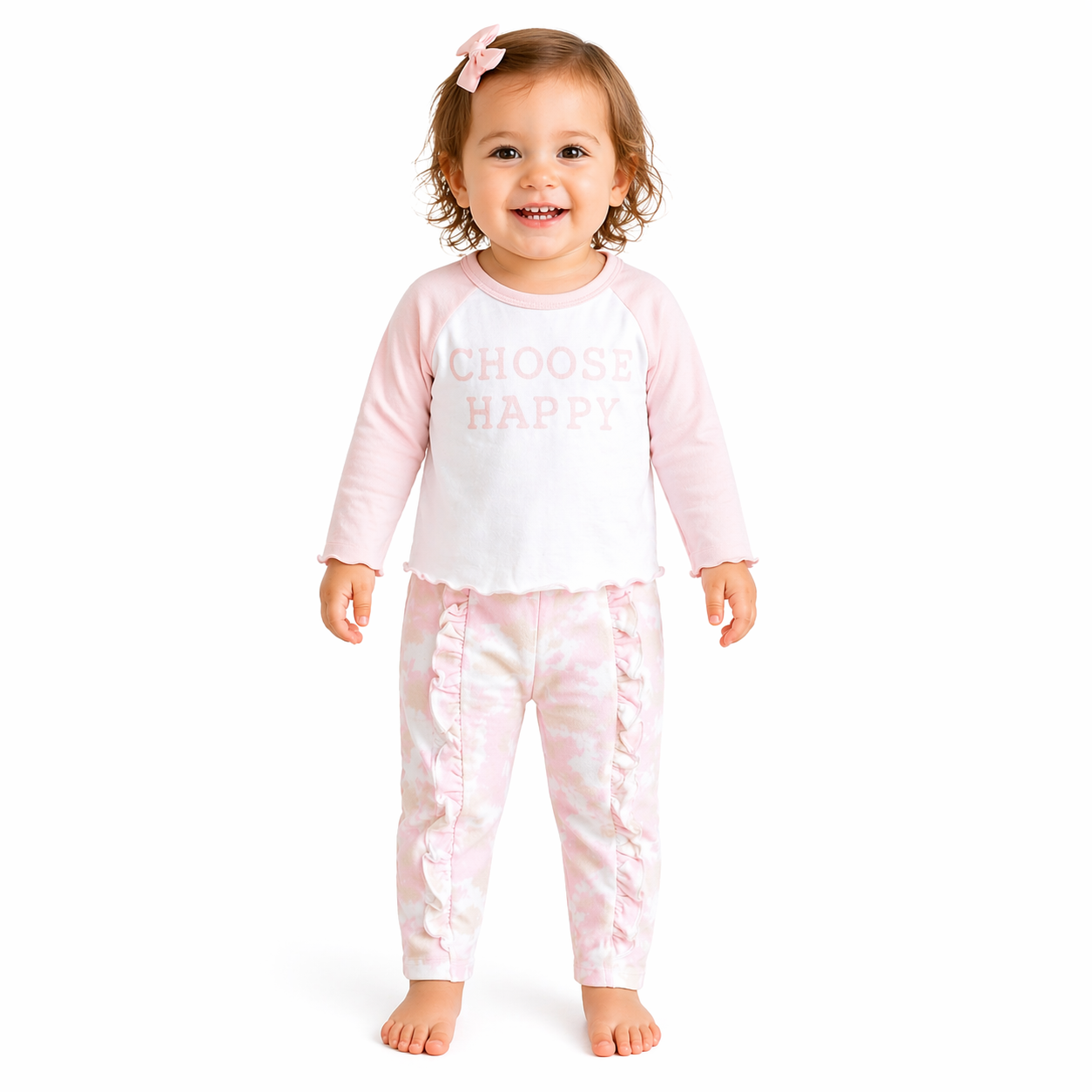 Choose Happy Raglan Tshirt + Ruffle Pant Set